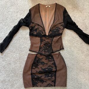 House of CB/Mistress Rocks Brown and Black Lace 2 piece set